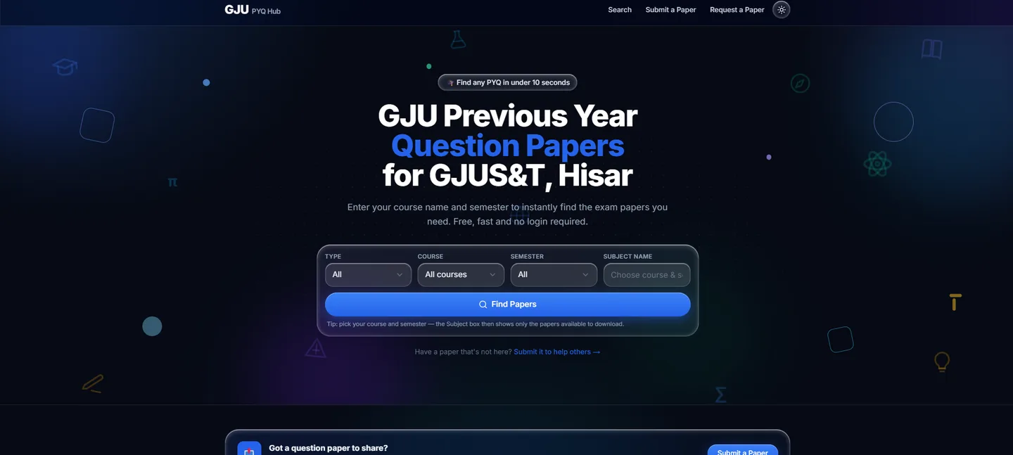 GJU PYQ Platform — screenshot 1